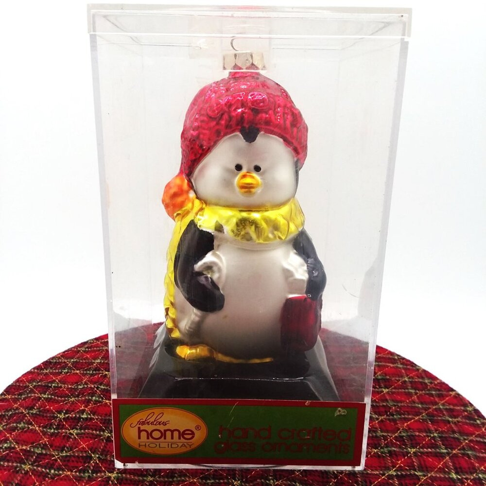 Penguin Christmas Ornament Glass Holiday Tree Metallic Winter Gift Bulb Hanging